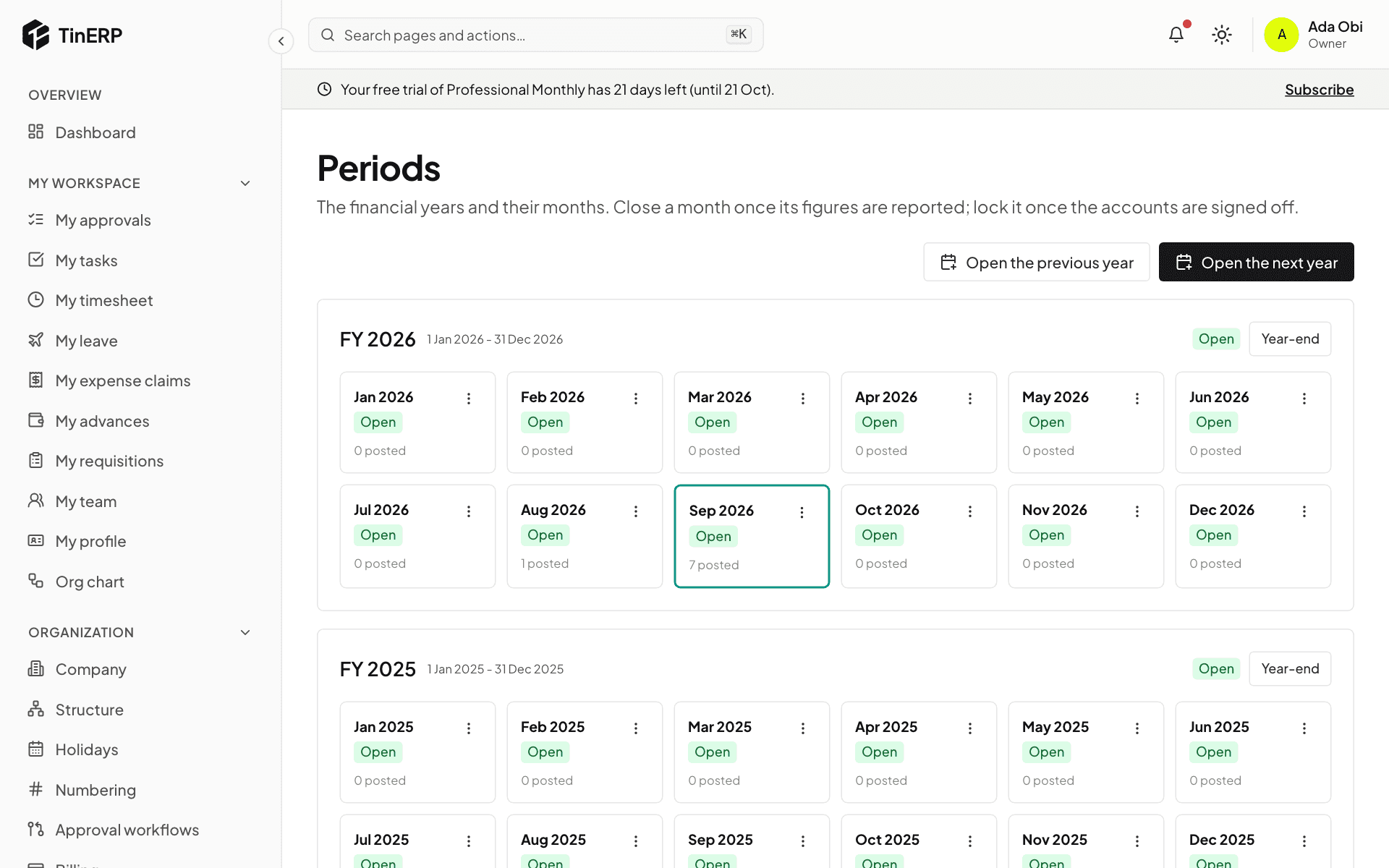 Periods: FY 2026's twelve months, with September current